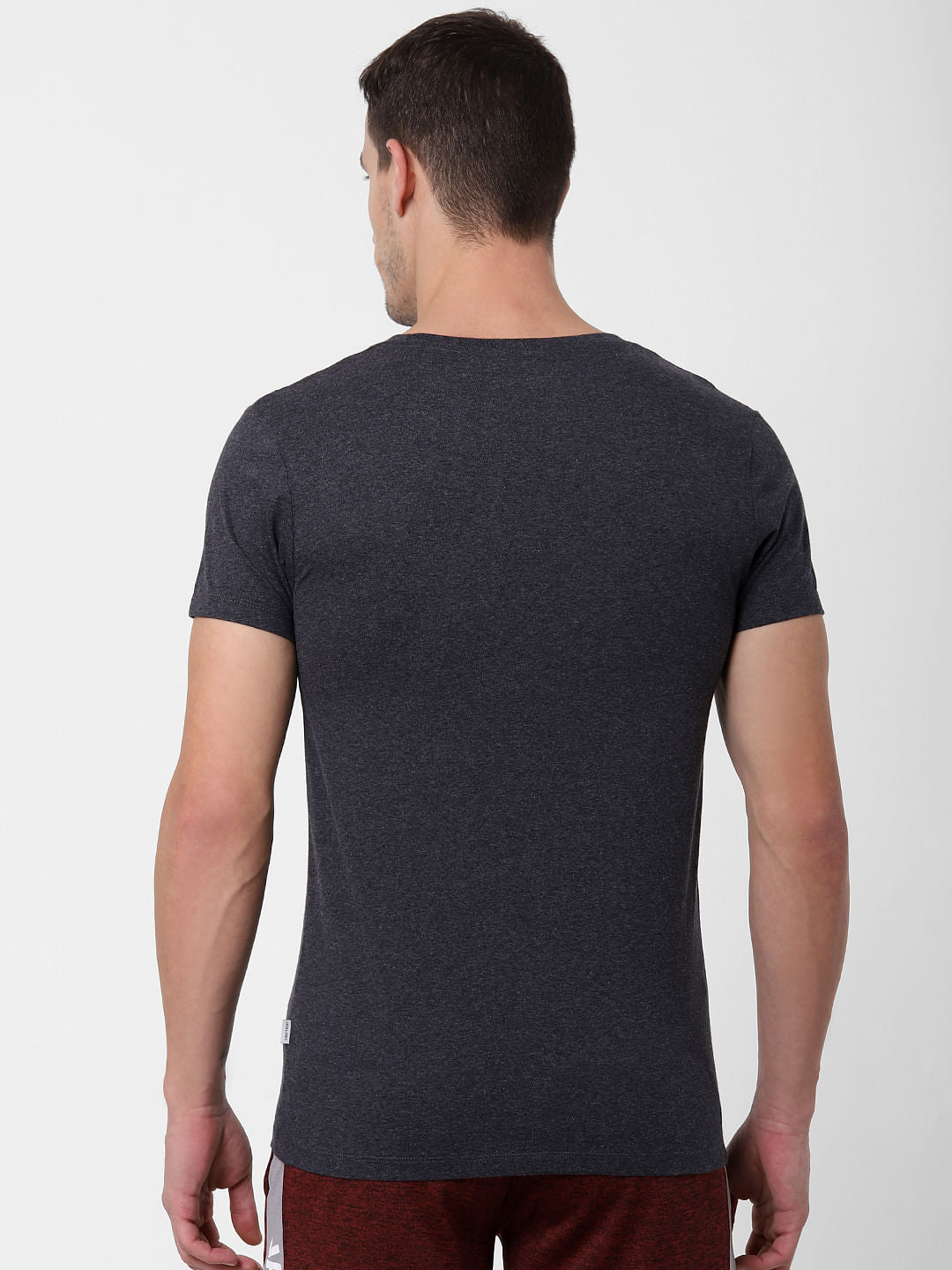 Grey Logo Print V Neck T-shirt Online in India - Flat 10% Off