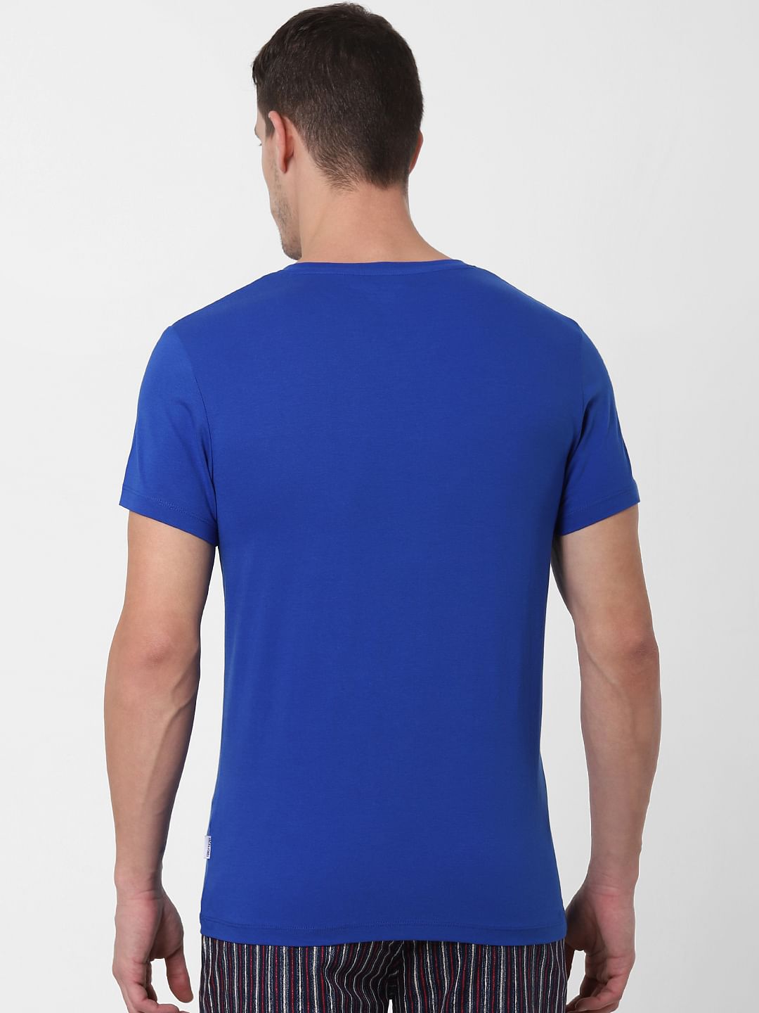 Blue Logo Print V Neck T-shirt Online in India - Flat 10% Off