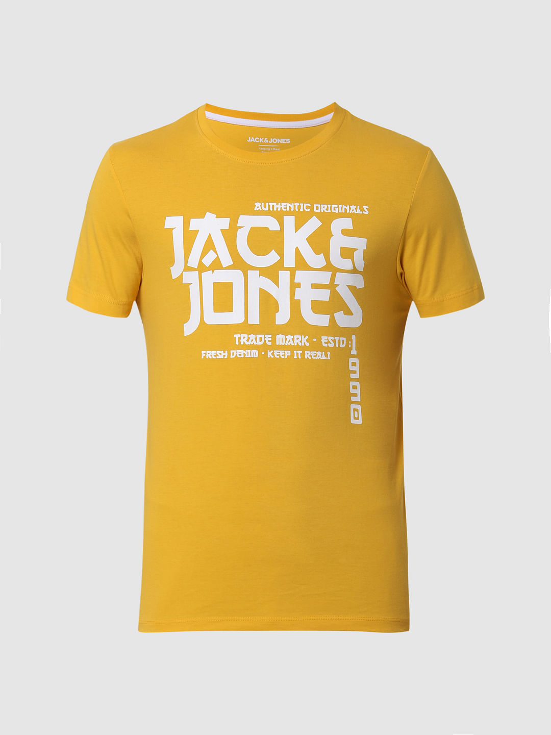Yellow Logo Print Crew Neck T-shirt Online in India - Flat 10% Off