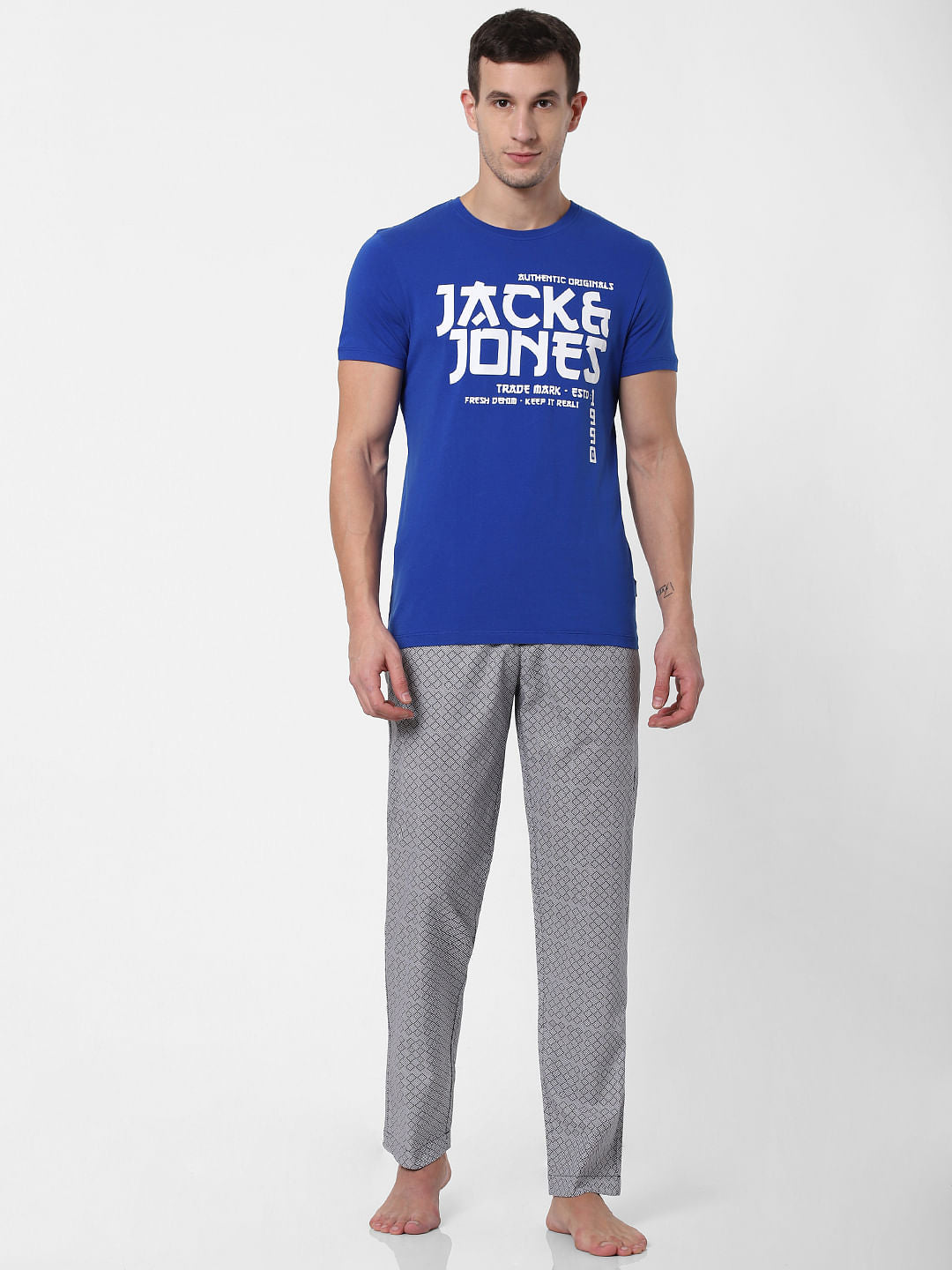 Blue Logo Print Crew Neck T-shirt Online in India - Flat 10% Off