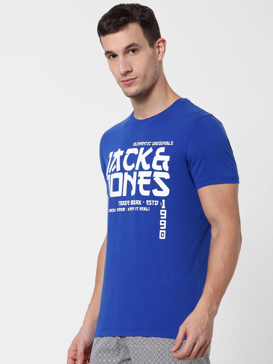 Blue Logo Print Crew Neck T-shirt Online in India - Flat 10% Off