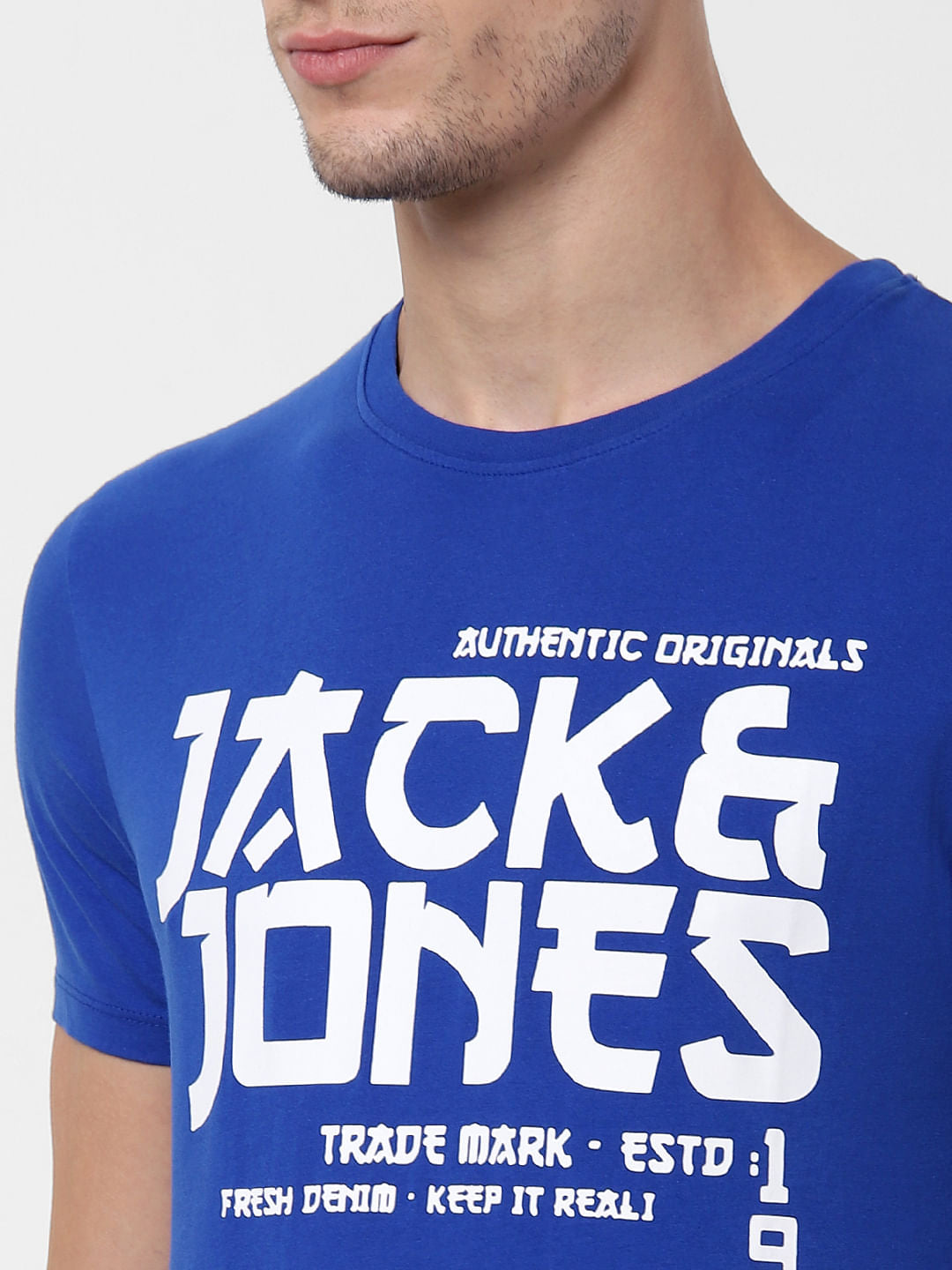 Blue Logo Print Crew Neck T-shirt Online in India - Flat 10% Off