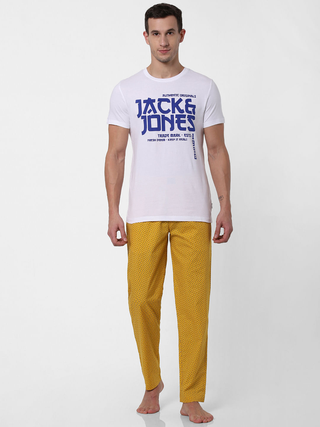 White Logo Print Crew Neck T-shirt - S