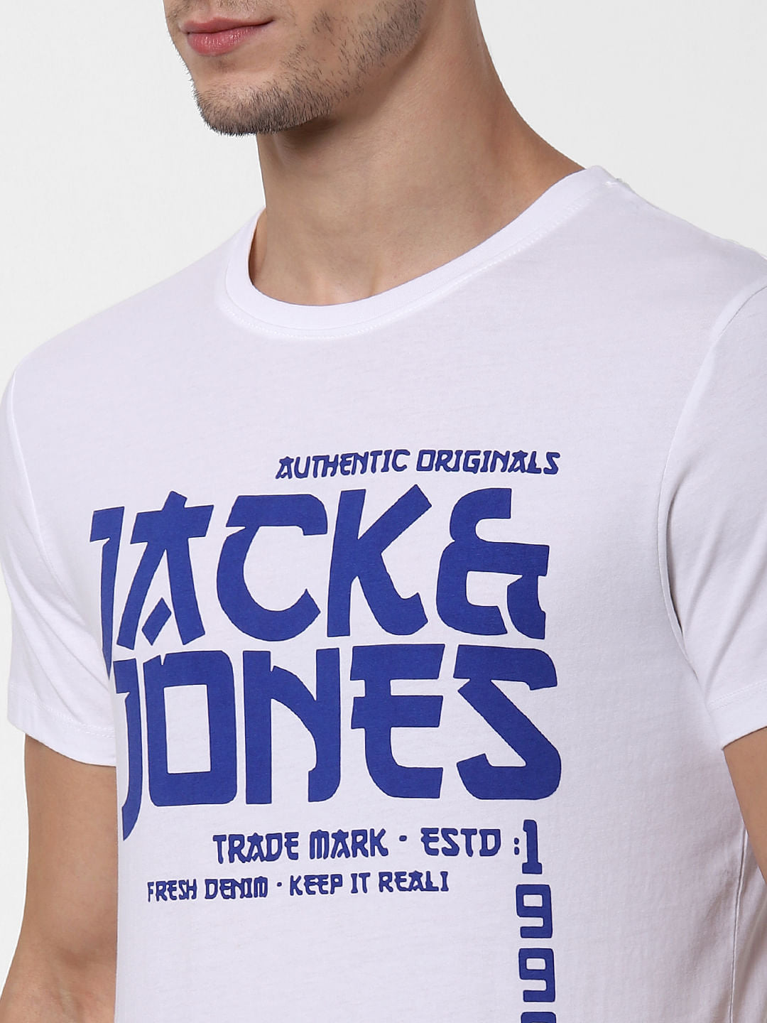 White Logo Print Crew Neck T-shirt