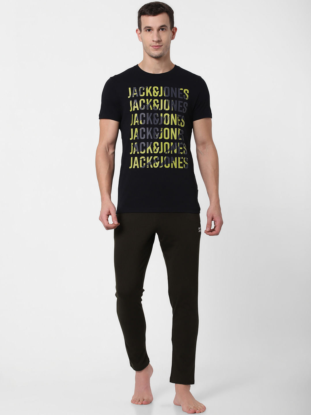 Black Logo Print Crew Neck T-shirt Online in India - Flat 10% Off - S