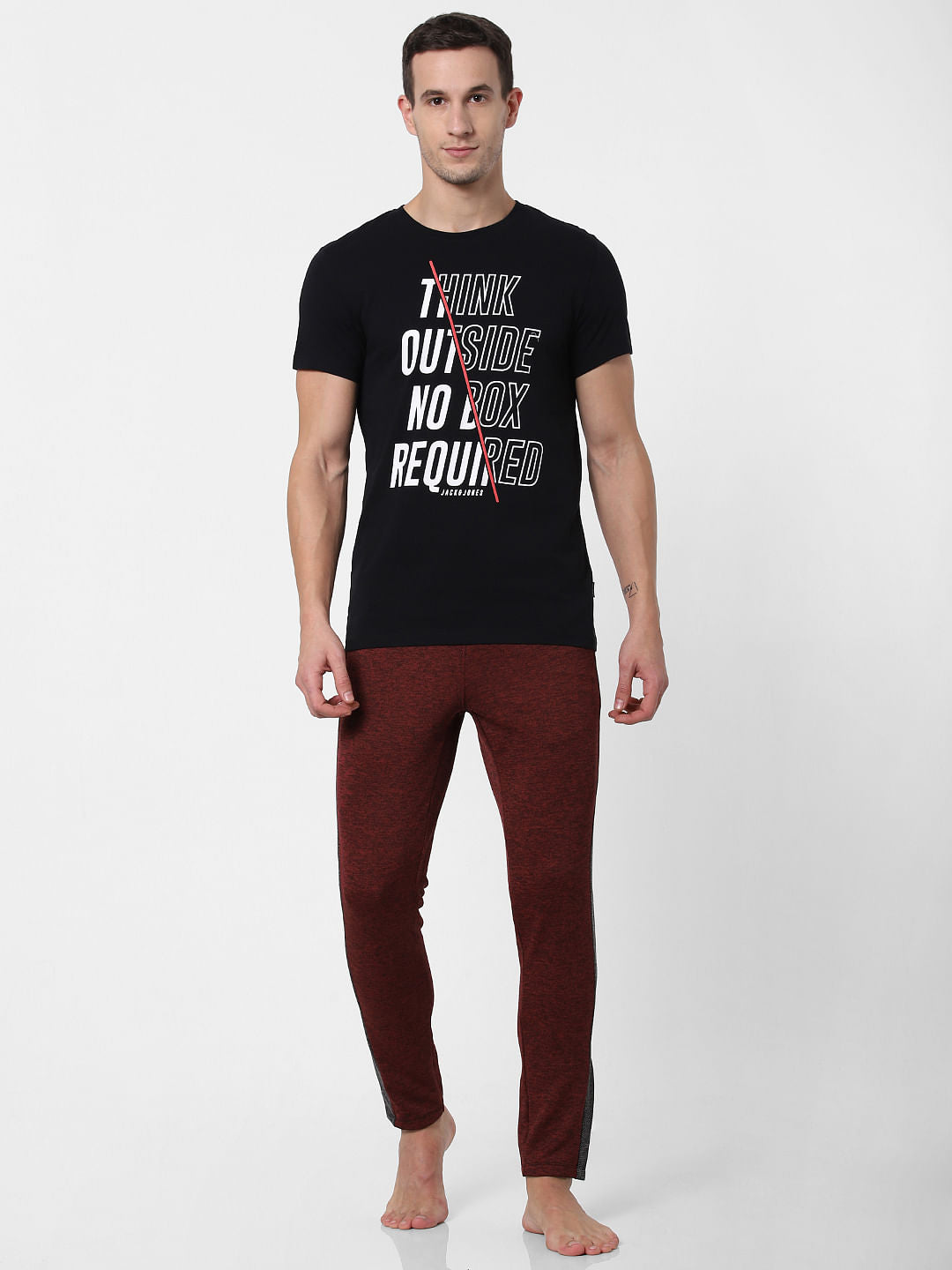 Black Text Print Crew Neck T-shirt Online in India - Flat 10% Off - S