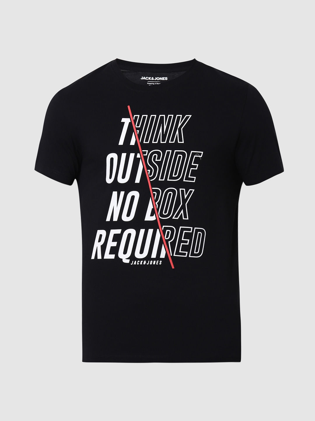 Black Text Print Crew Neck T-shirt Online in India - Flat 10% Off
