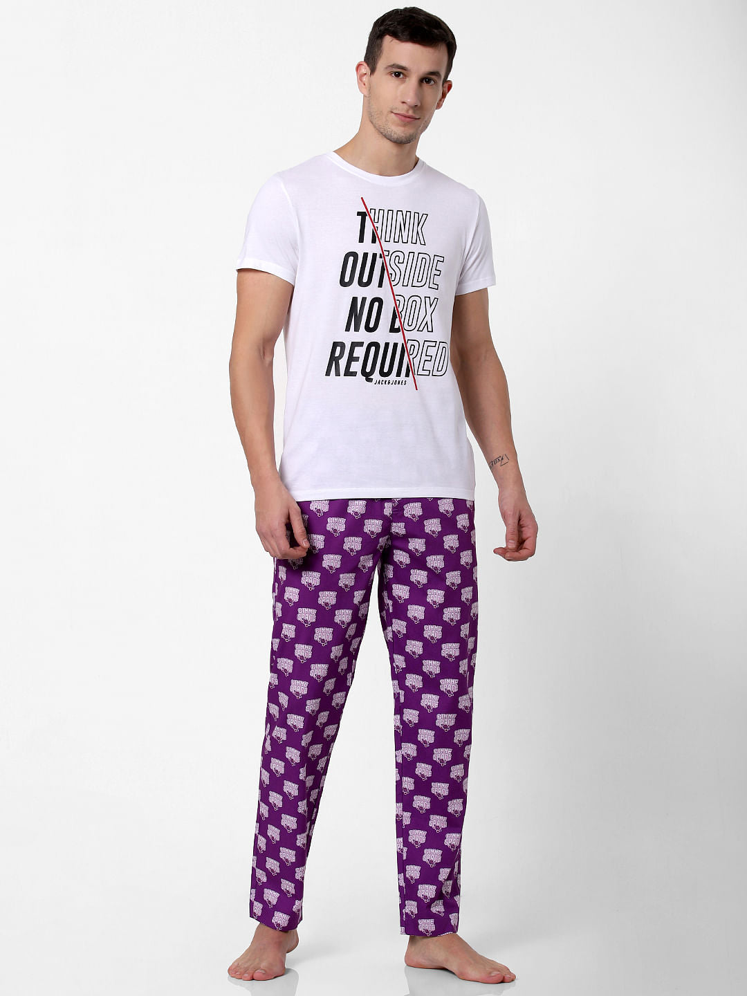 White Text Print Crew Neck T-shirt Online in India - Flat 10% Off - S