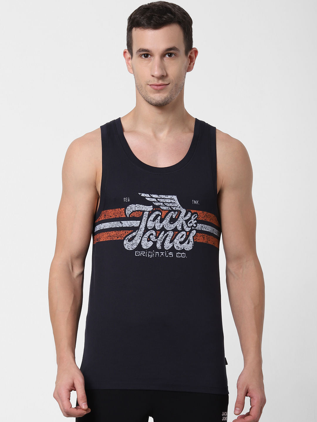Navy Blue Logo Print Vest