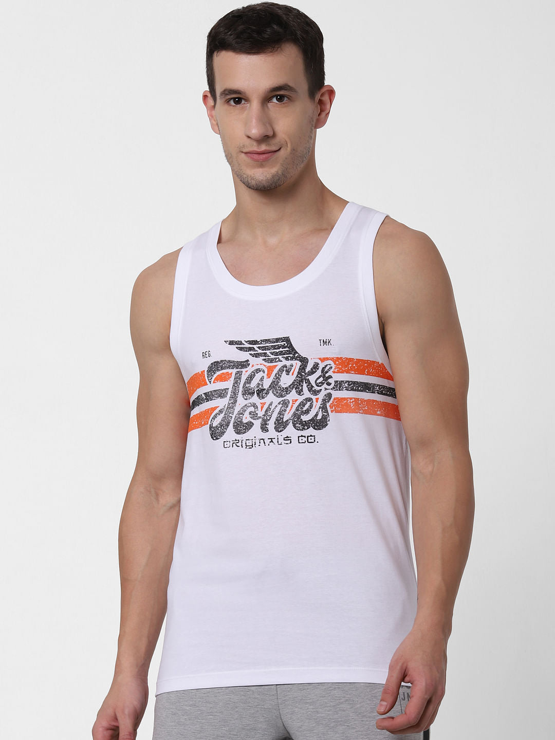 White Logo Print Vest