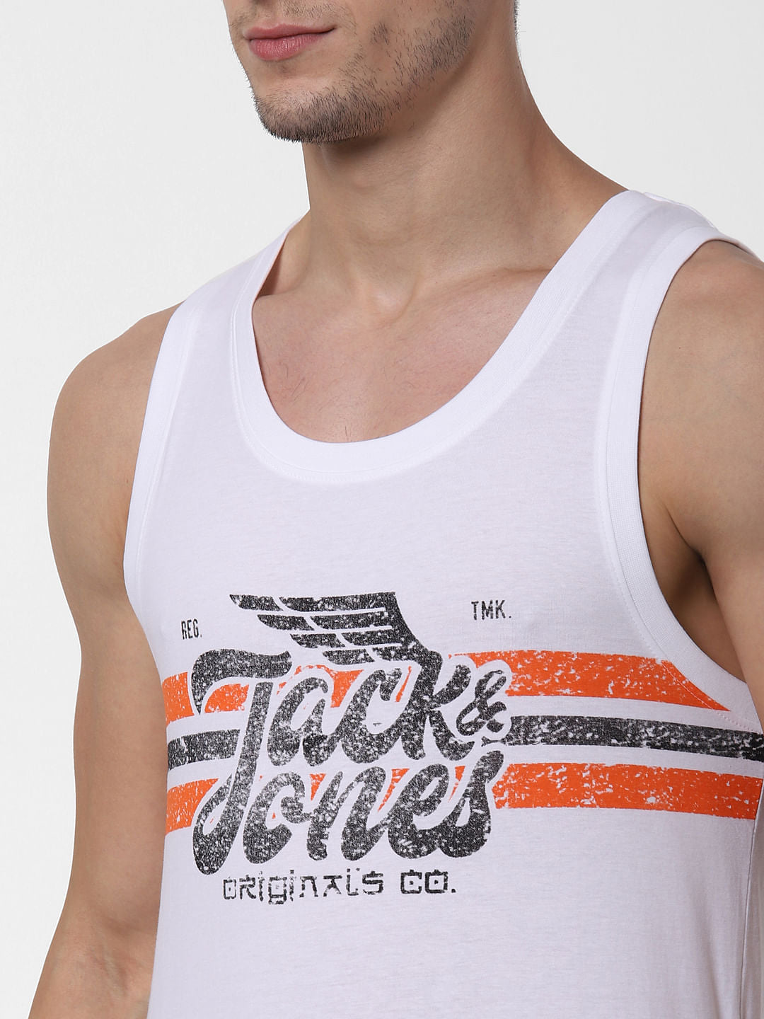 White Logo Print Vest