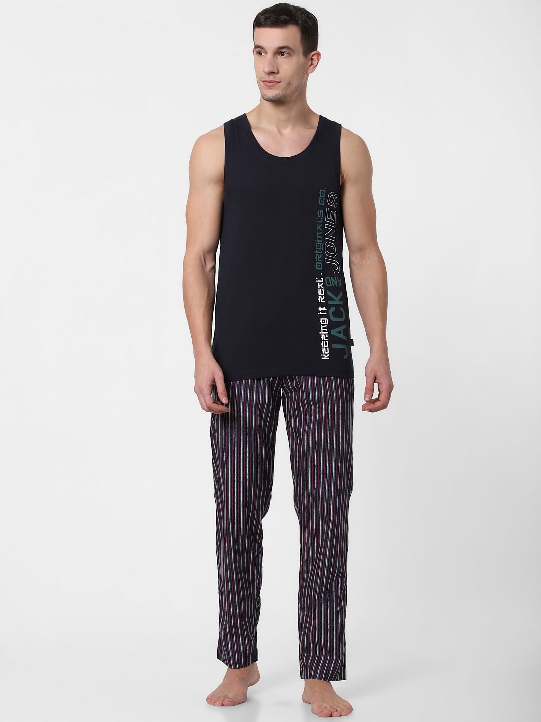 Navy Blue Logo Print Vest