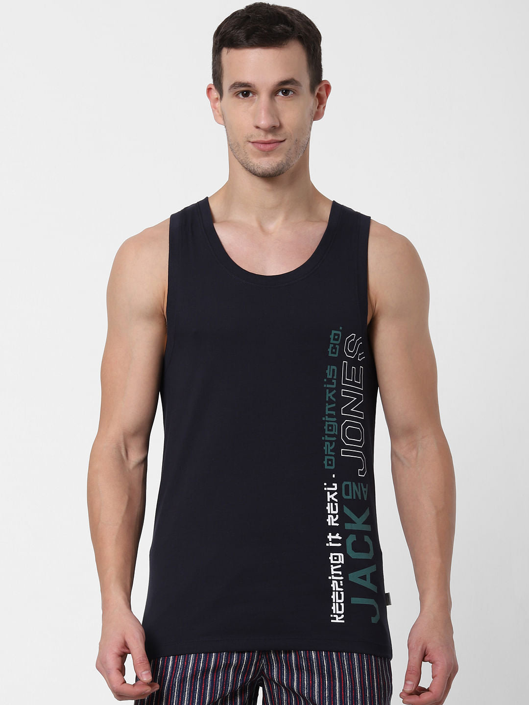 Navy Blue Logo Print Vest