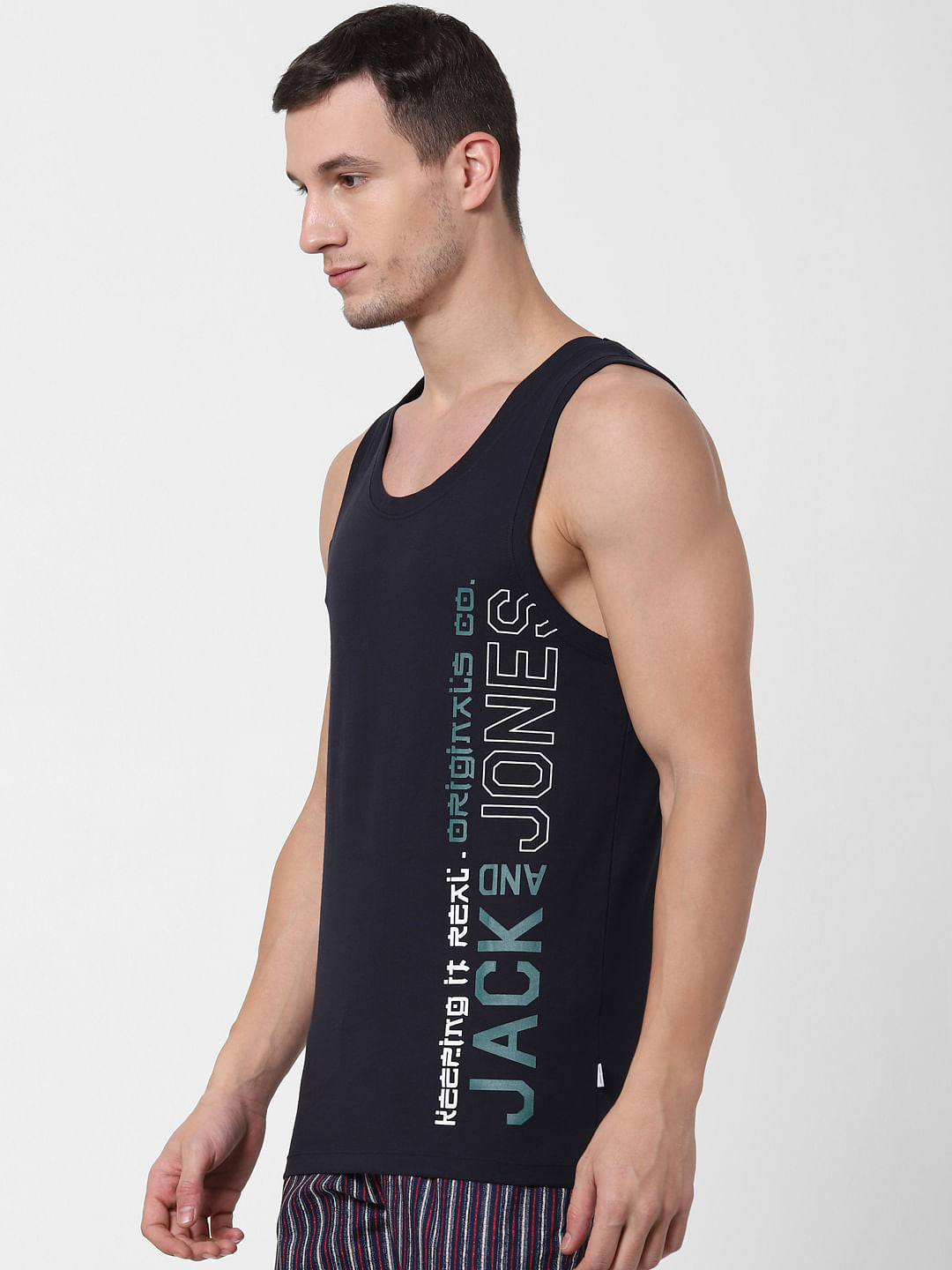 Navy Blue Logo Print Vest