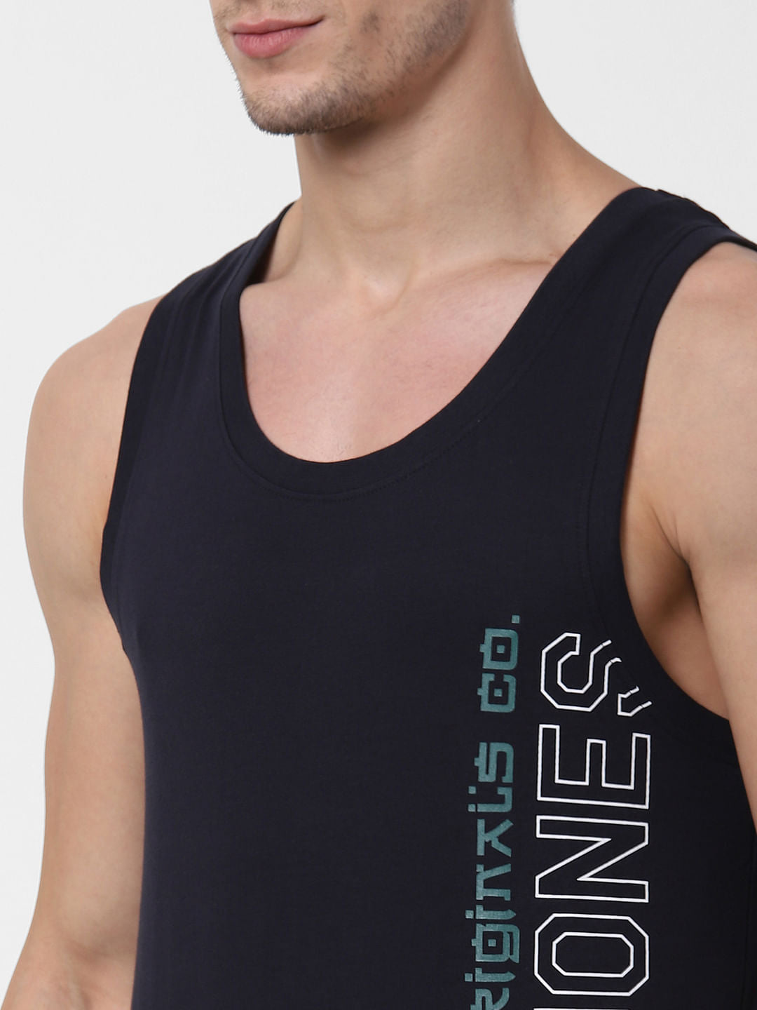 Navy Blue Logo Print Vest