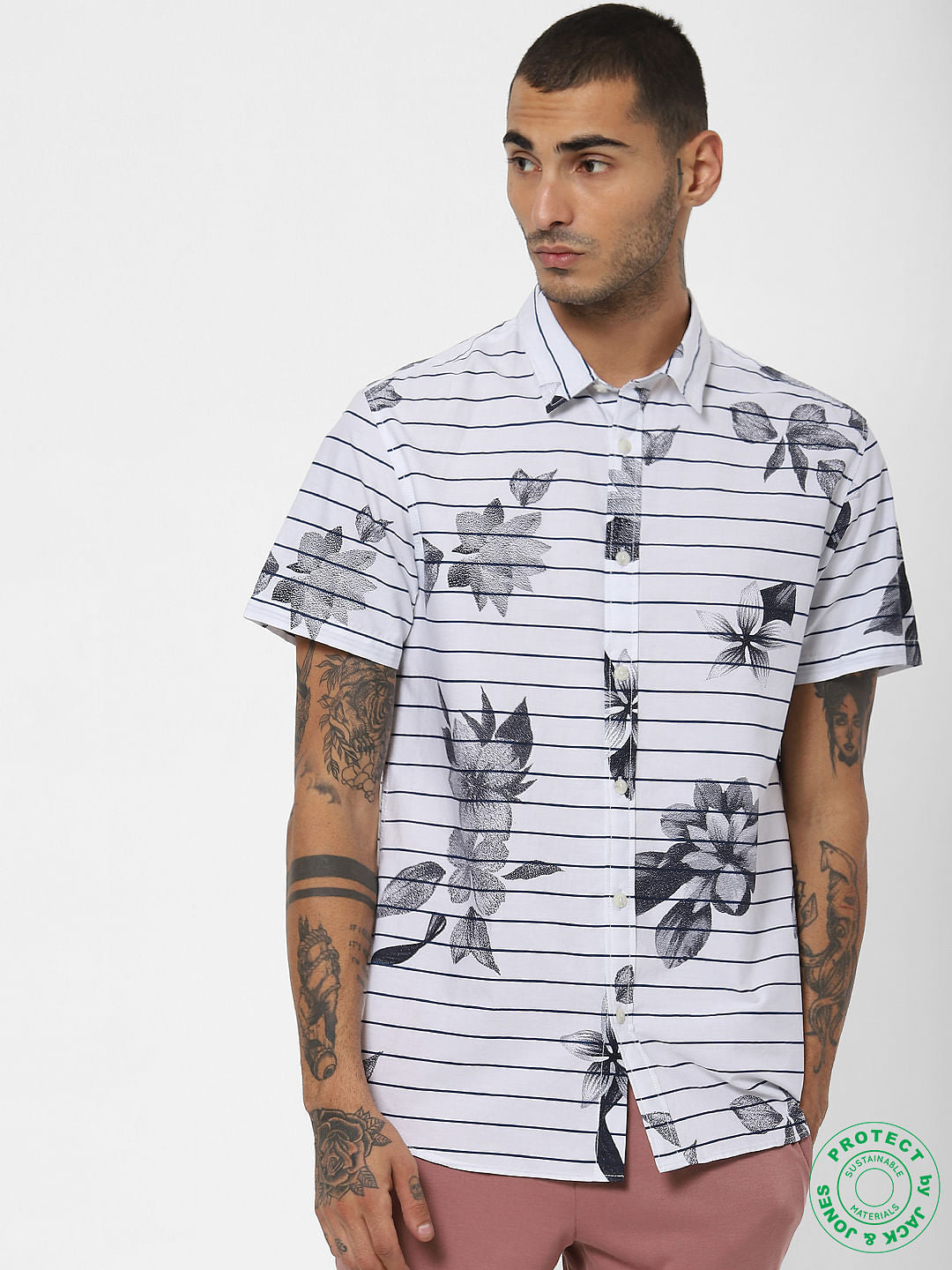 White Striped Short Sleeves Shirt