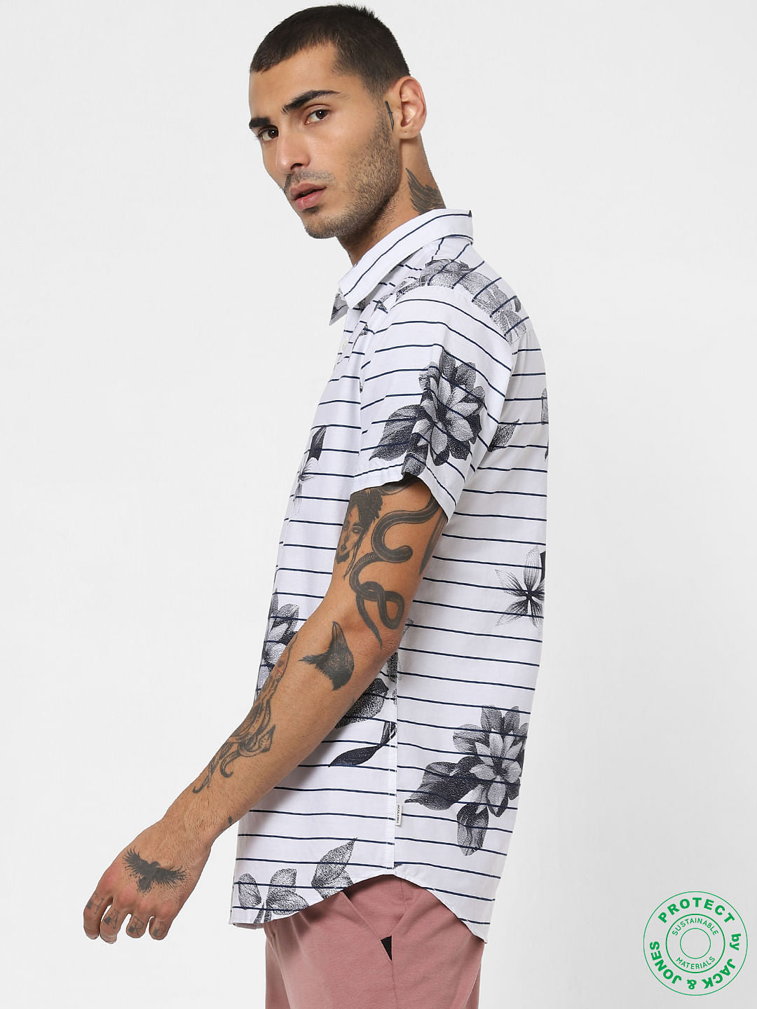 White Striped Short Sleeves Shirt
