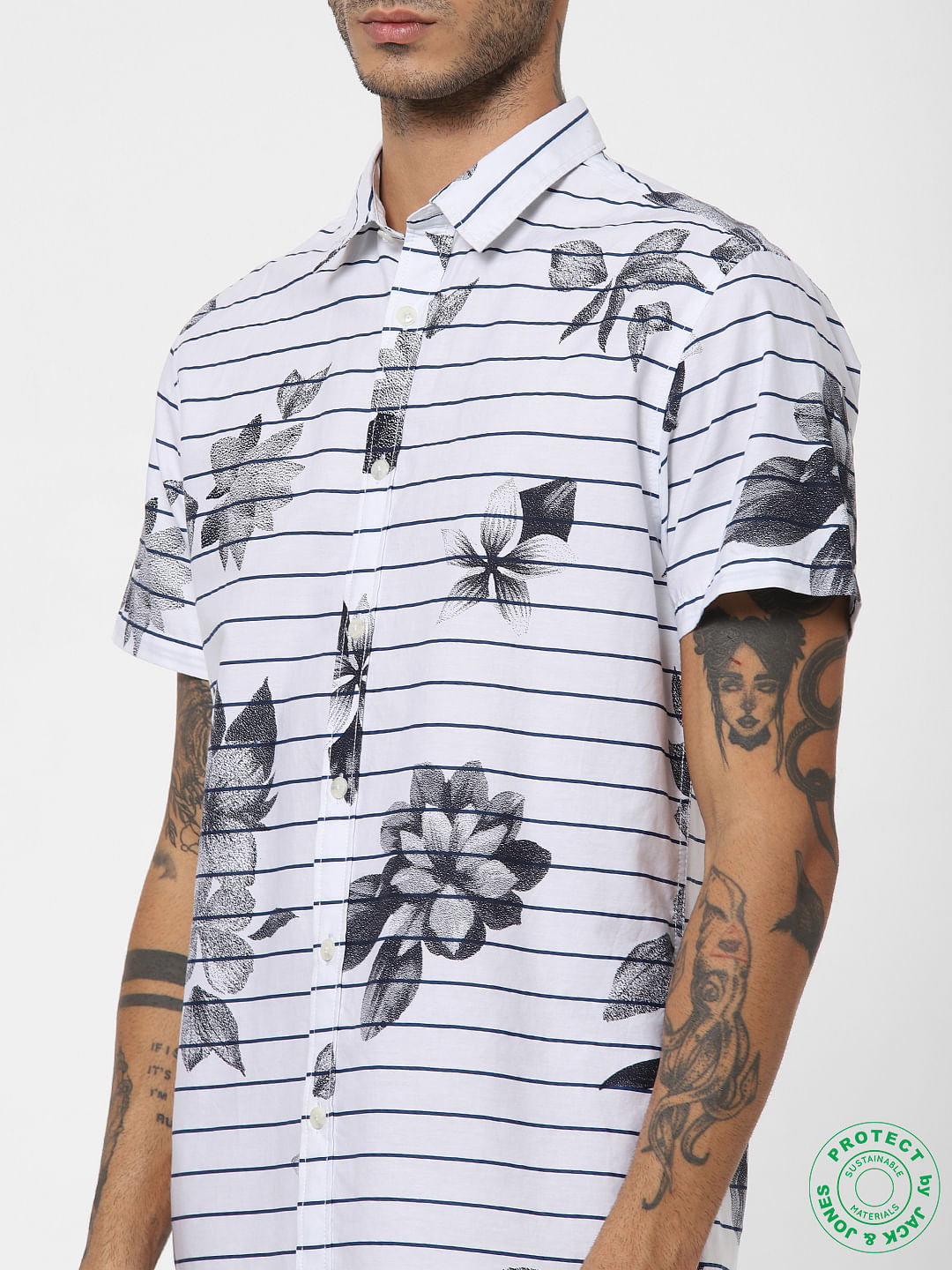 White Striped Short Sleeves Shirt