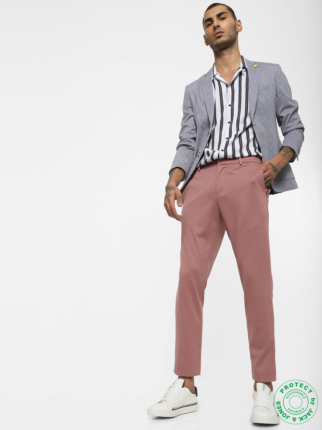 White Striped Short Sleeves Shirt - S