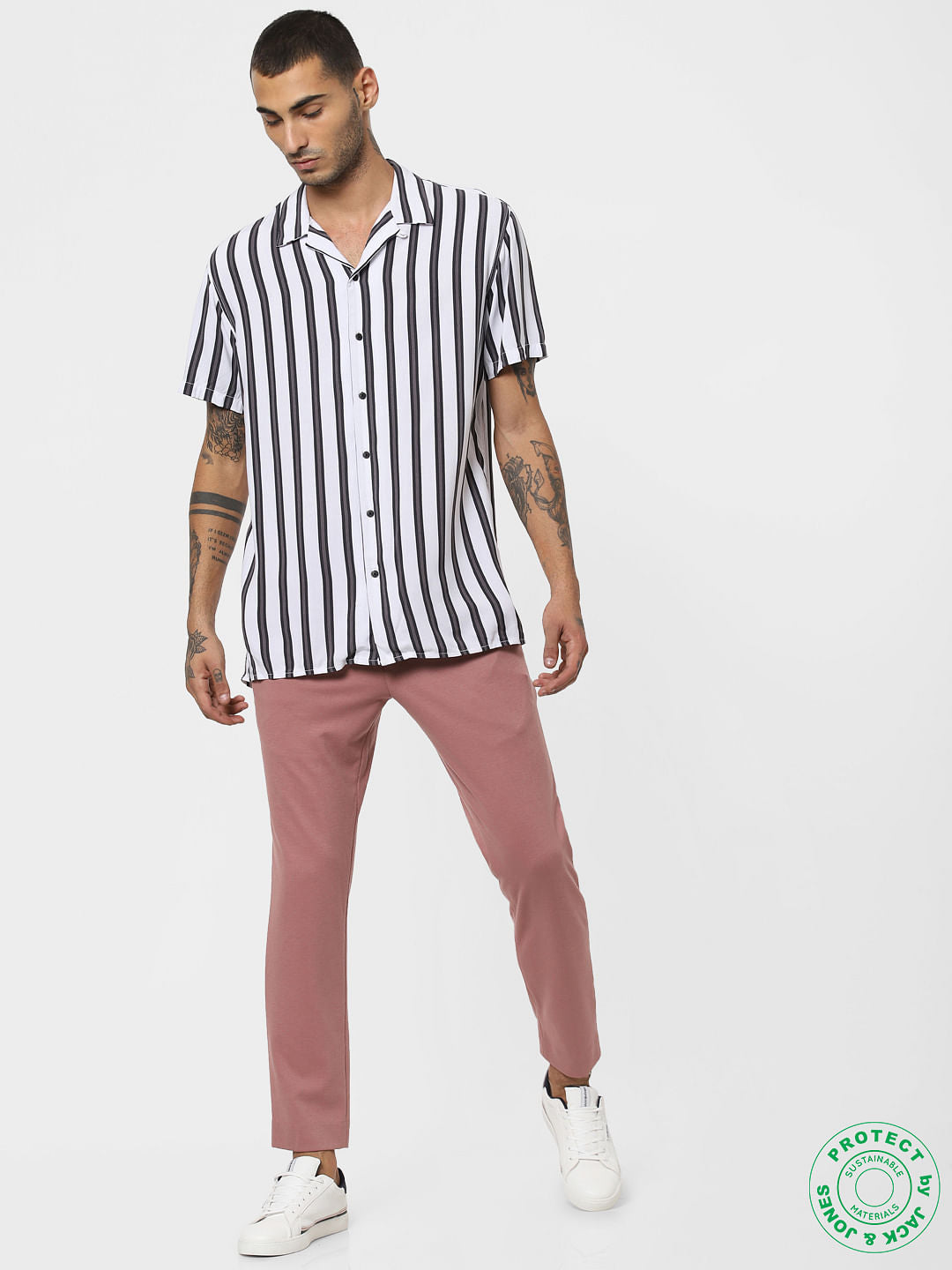 White Striped Short Sleeves Shirt