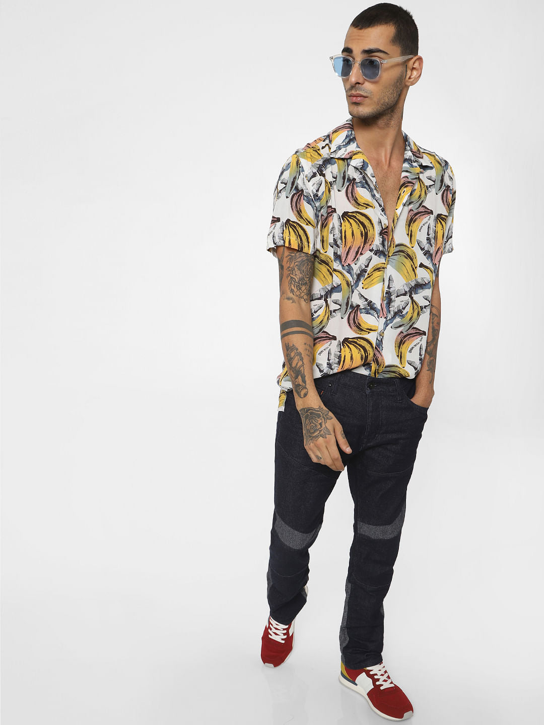 White All Over Print Short Sleeves Shirt - S
