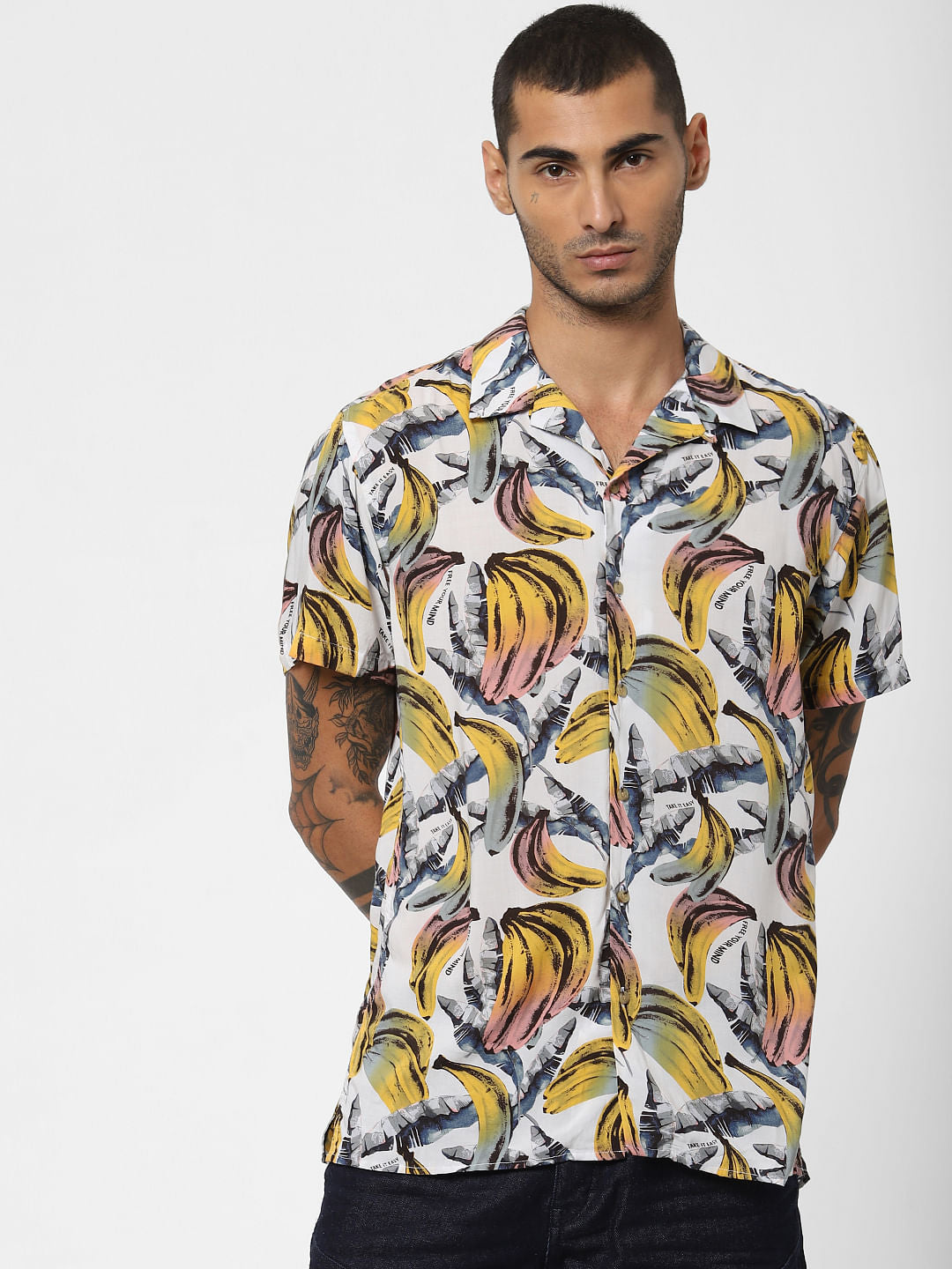 White All Over Print Short Sleeves Shirt