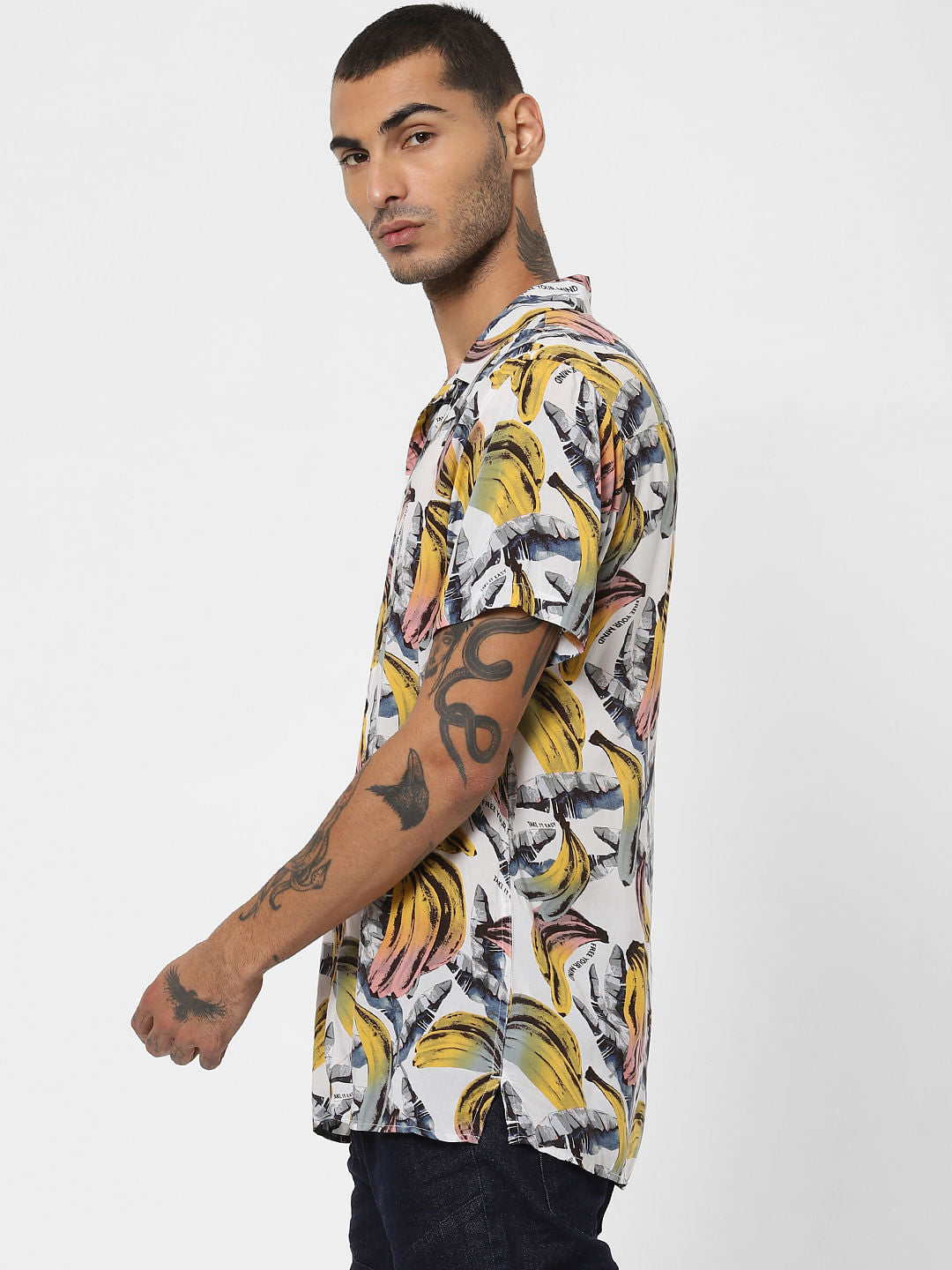 White All Over Print Short Sleeves Shirt