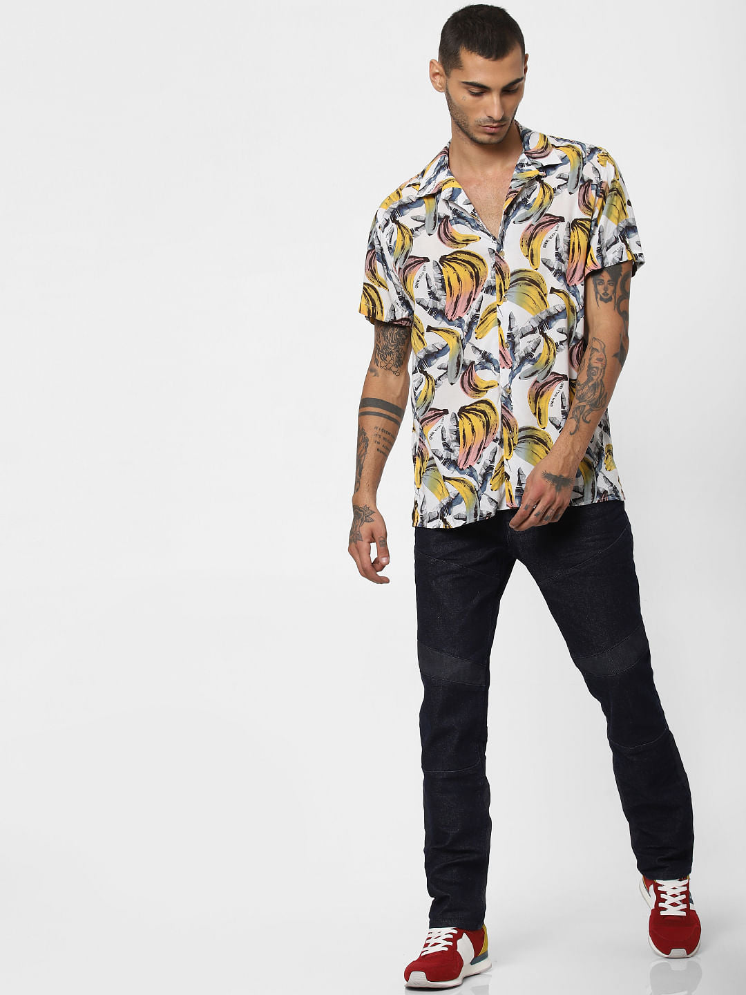 White All Over Print Short Sleeves Shirt
