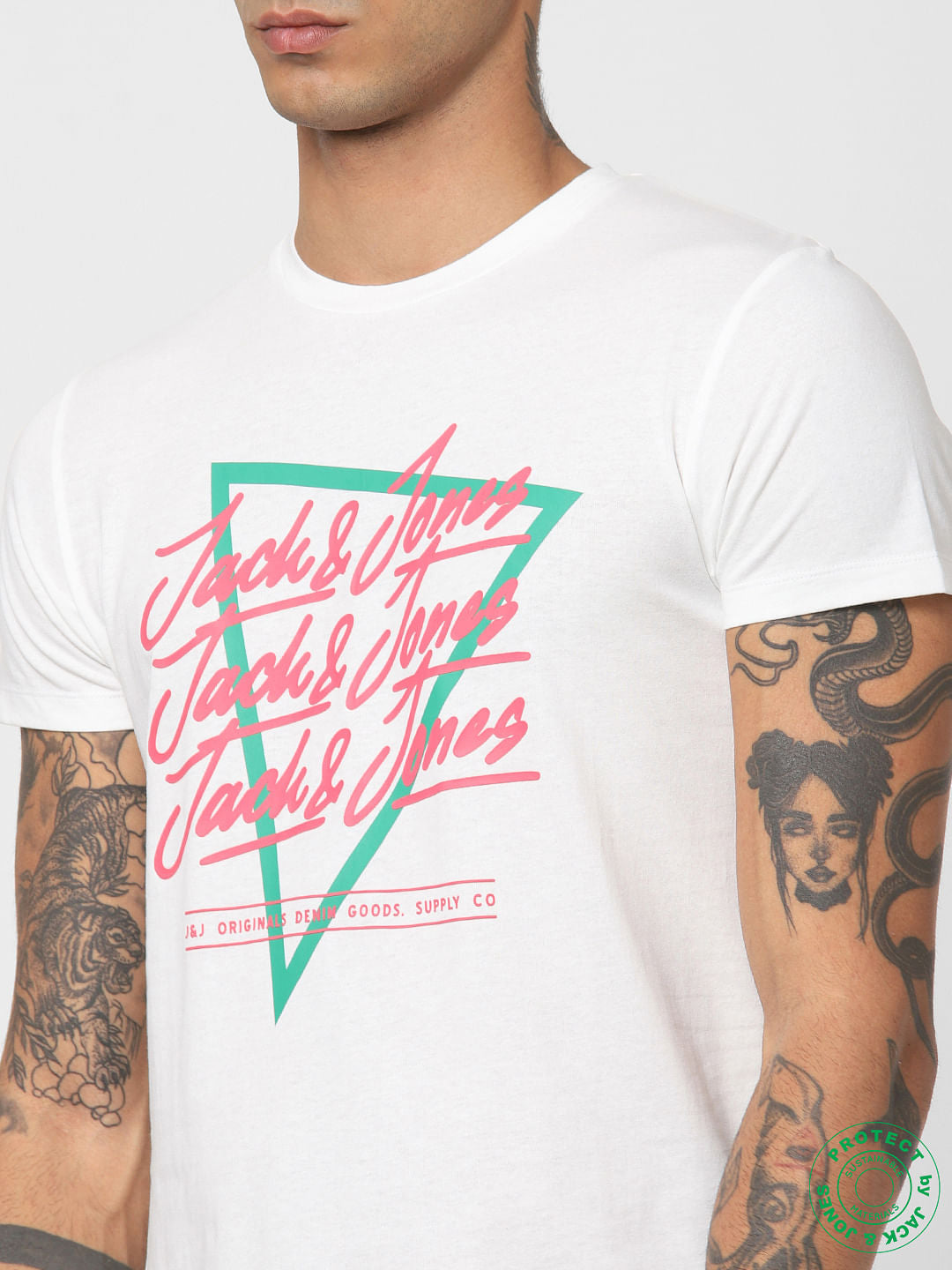 White Logo Print Crew Neck T-shirt