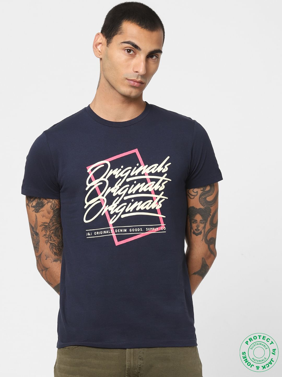 Blue Logo Print Crew Neck T-shirt