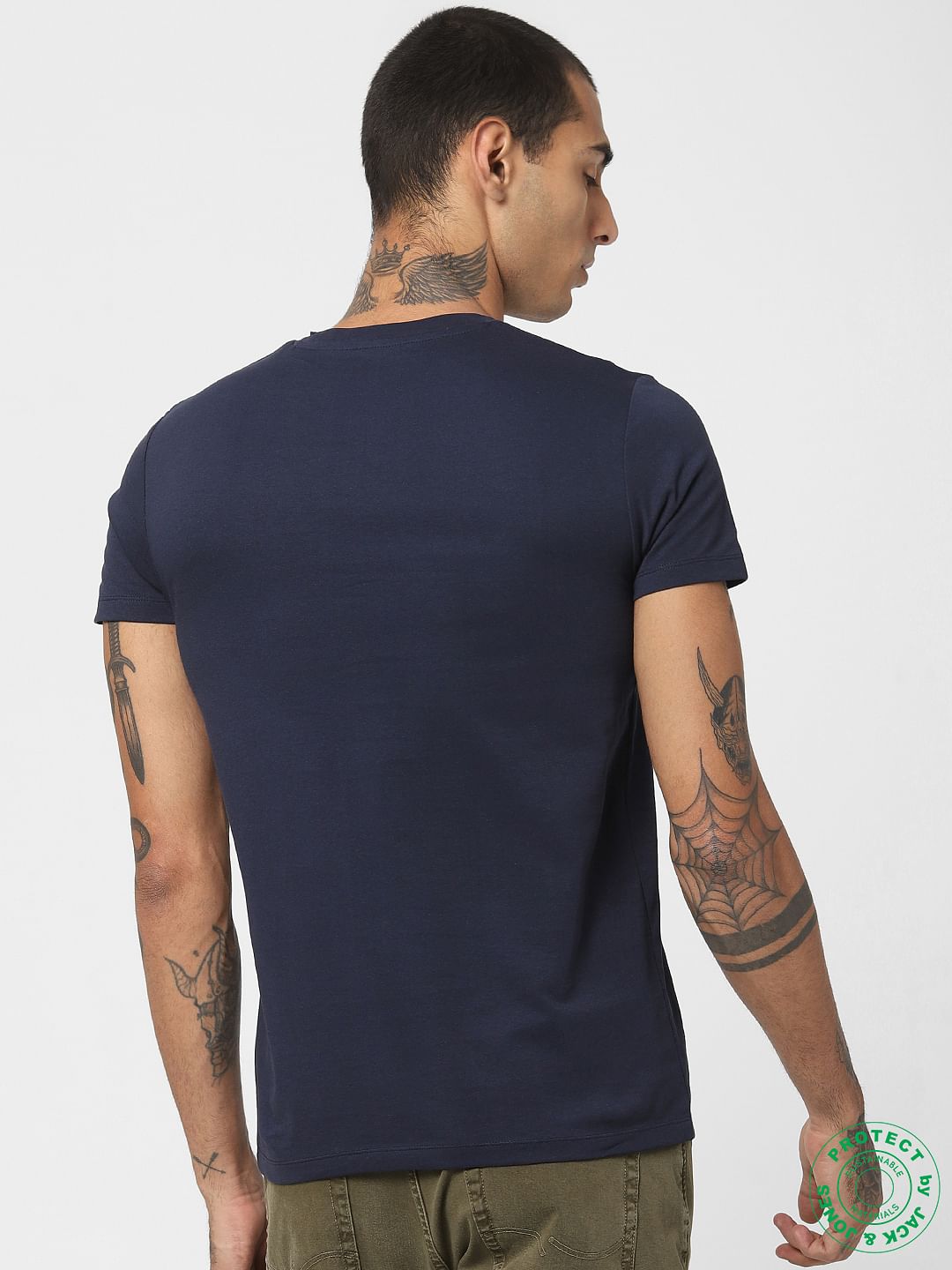 Blue Logo Print Crew Neck T-shirt