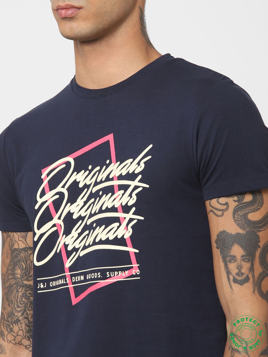 Blue Logo Print Crew Neck T-shirt