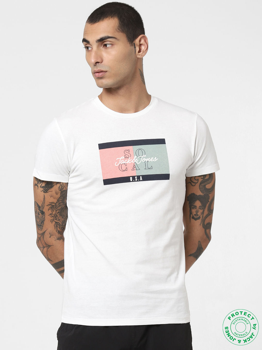 White Graphic Print Crew Neck T-shirt