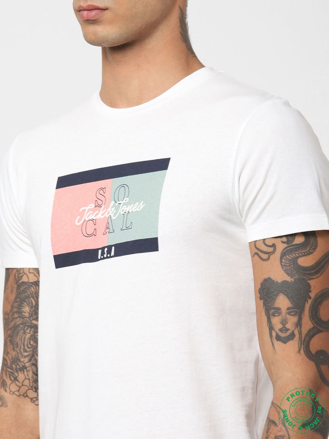 White Graphic Print Crew Neck T-shirt