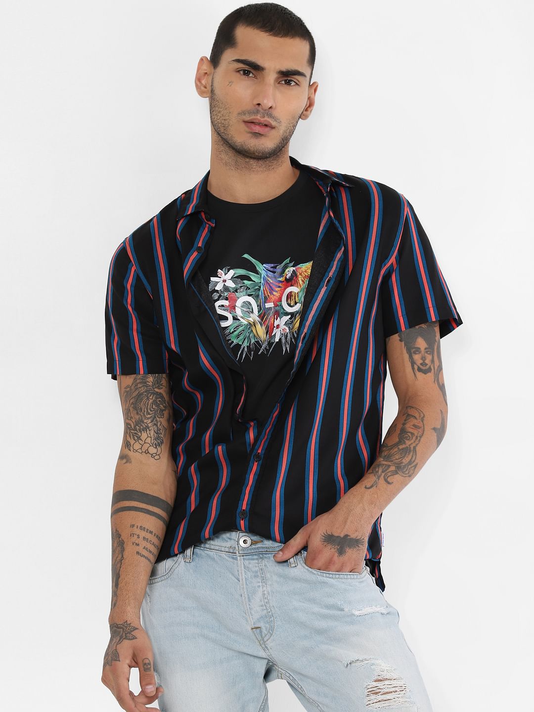 Black Graphic Print Crew Neck T-shirt - S