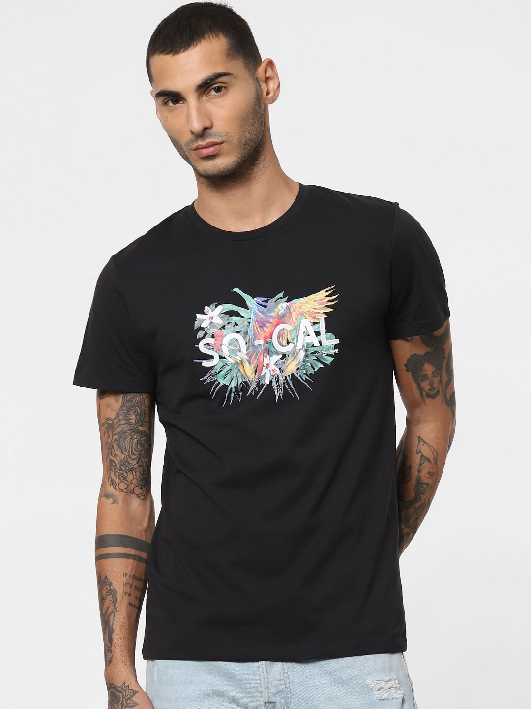 Black Graphic Print Crew Neck T-shirt