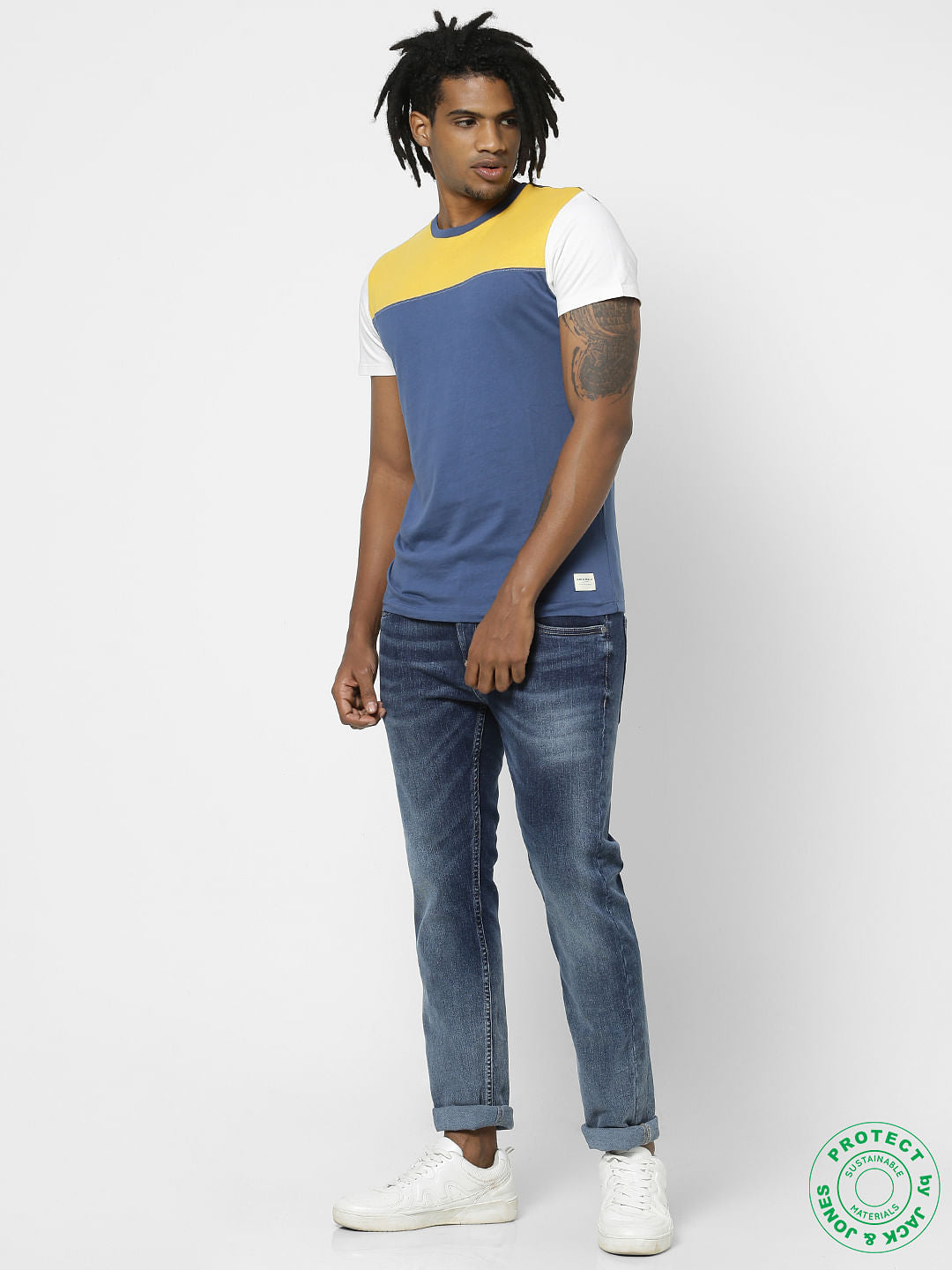 Yellow Colourblocked Crew Neck T-shirt - S