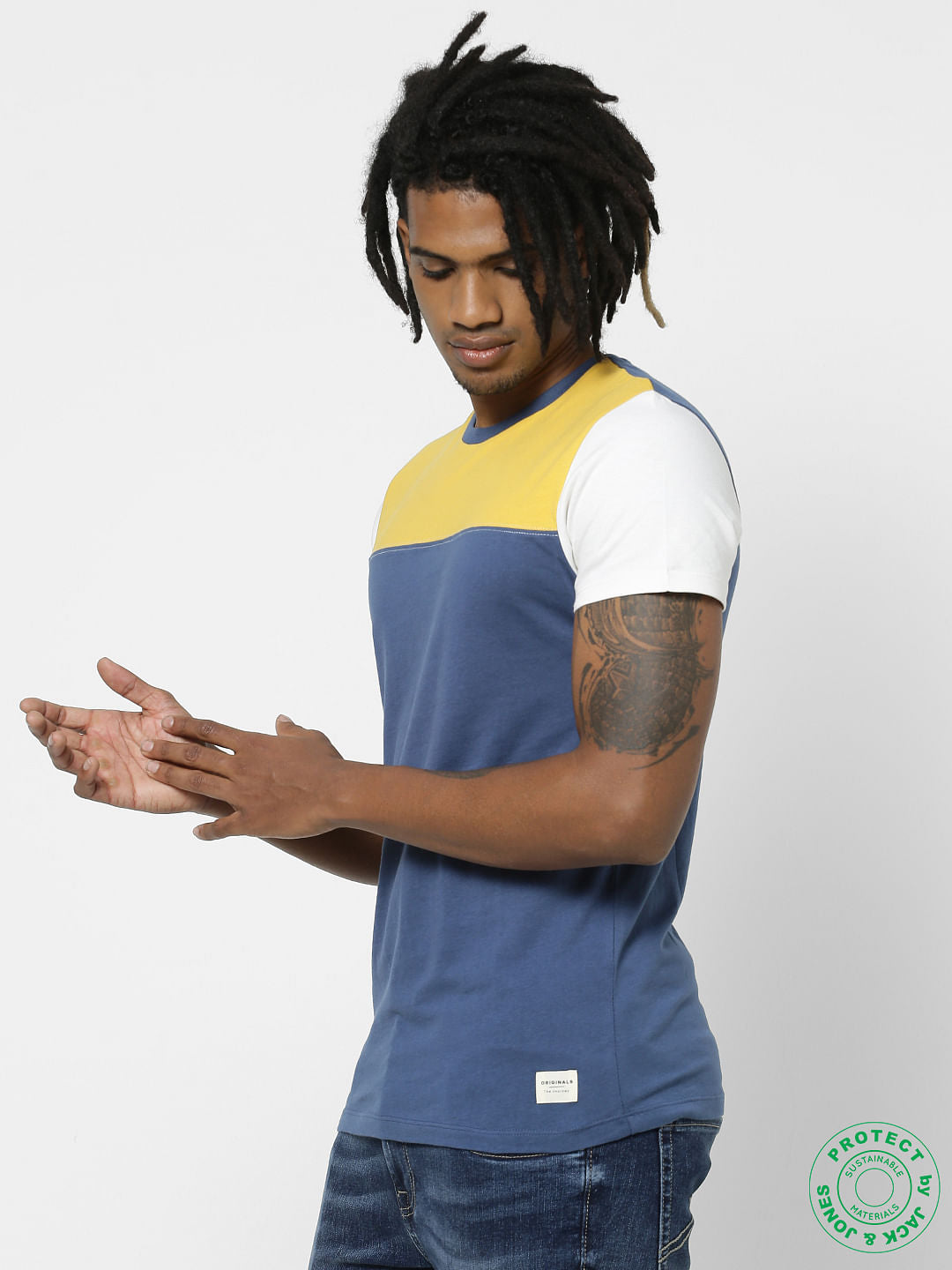 Yellow Colourblocked Crew Neck T-shirt