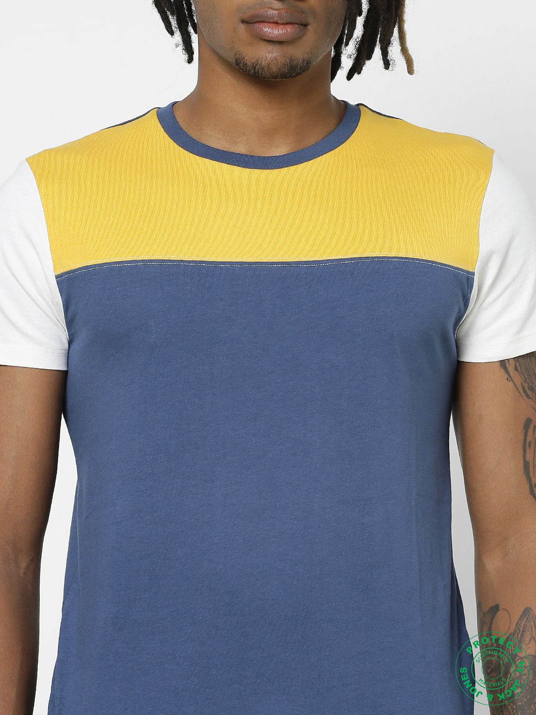 Yellow Colourblocked Crew Neck T-shirt