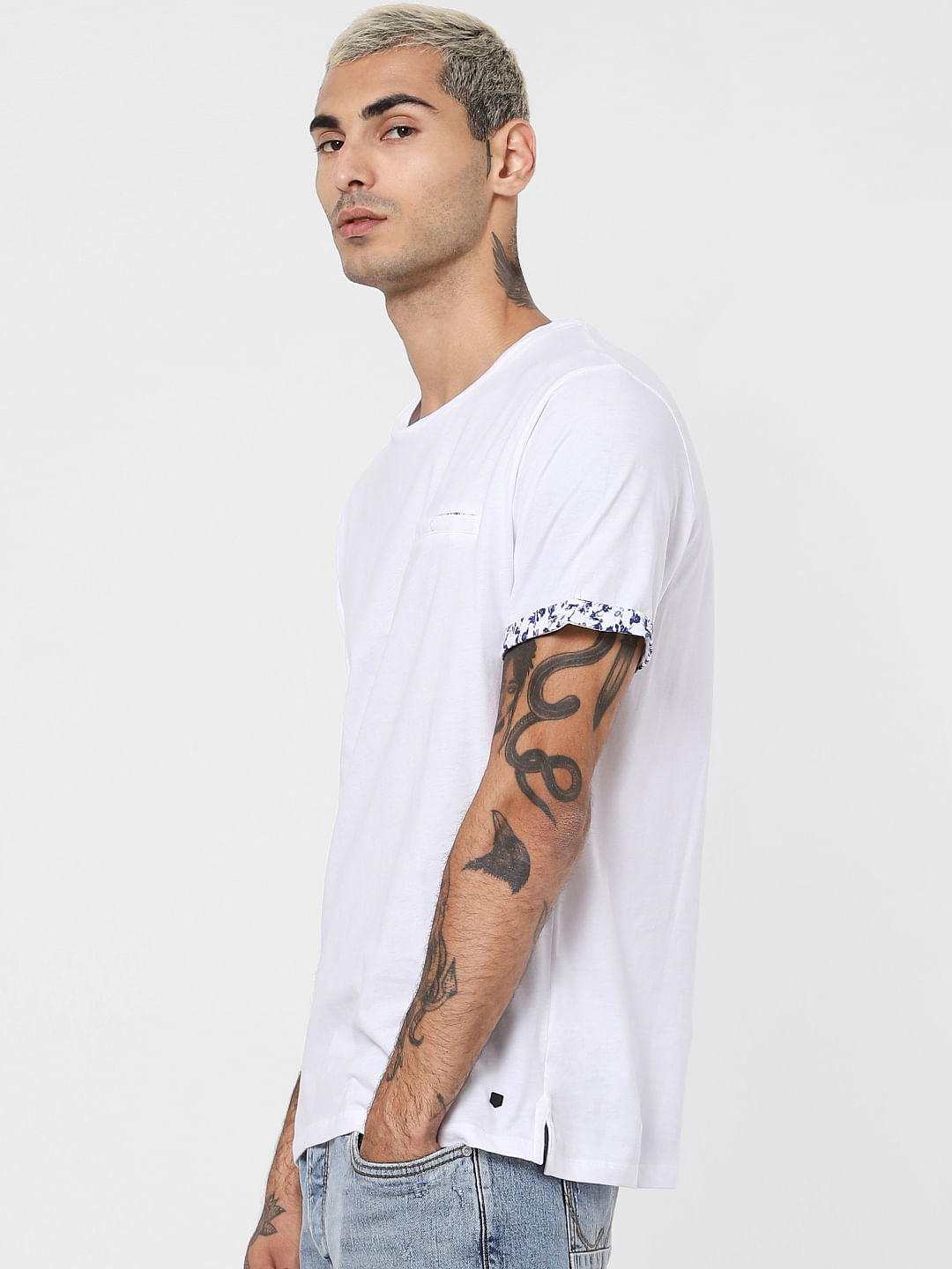 White Patch Pocket Crew Neck T-shirt
