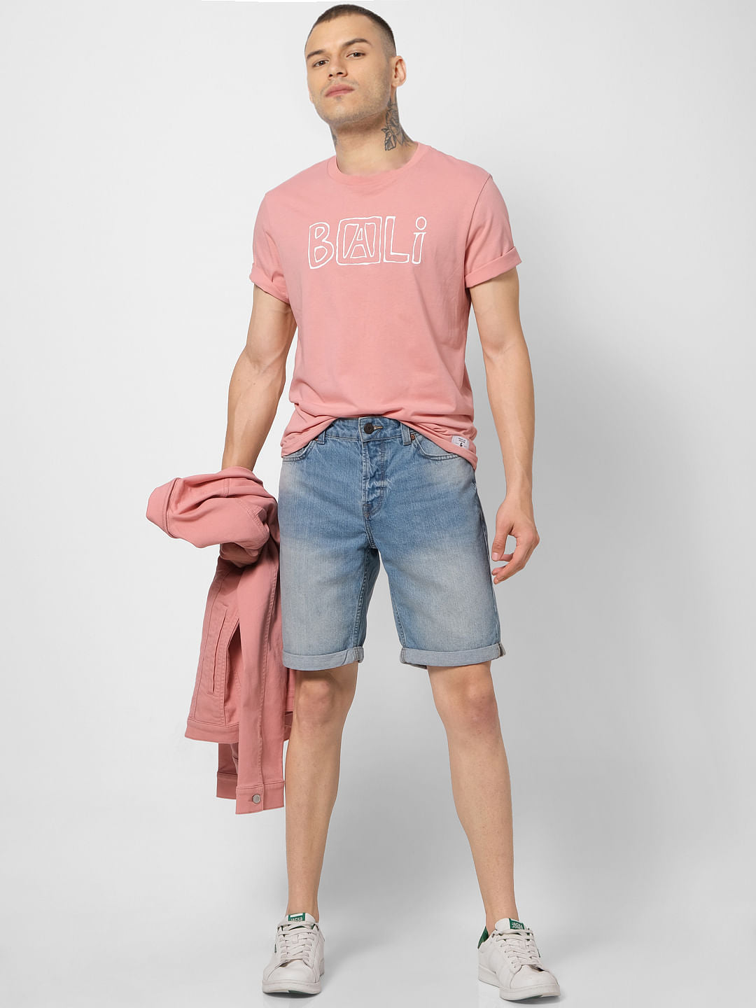 Pink Text Print Crew Neck T-shirt - S