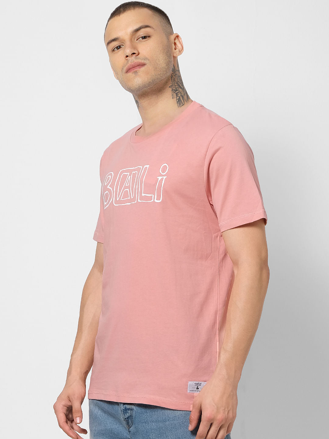 Pink Text Print Crew Neck T-shirt