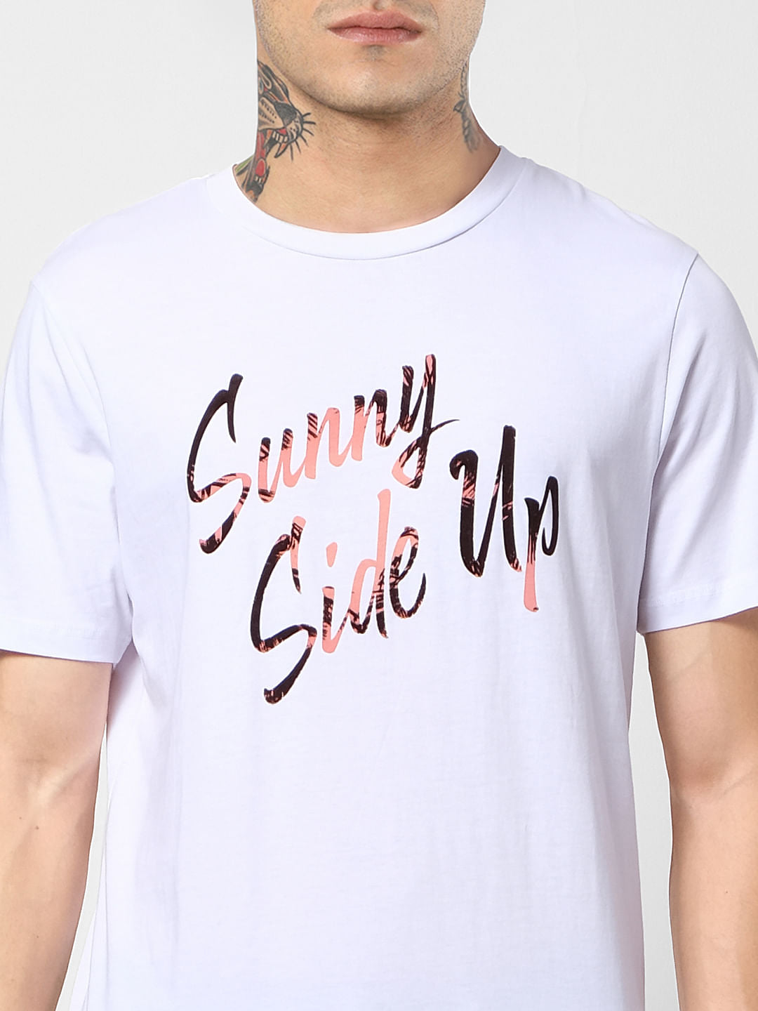 White Text Print Crew Neck T-shirt