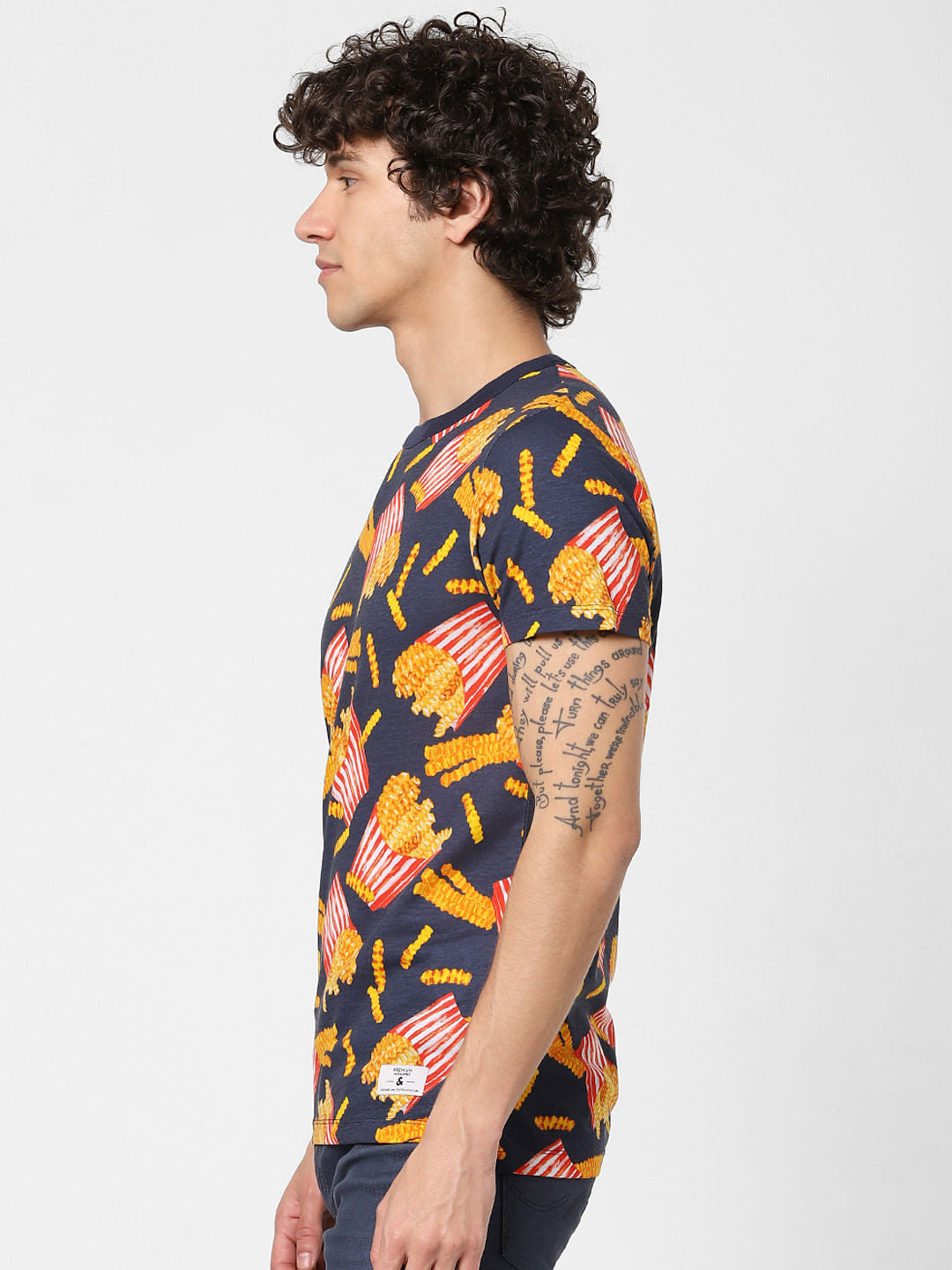 Navy Blue All Over Print Crew Neck T-shirt