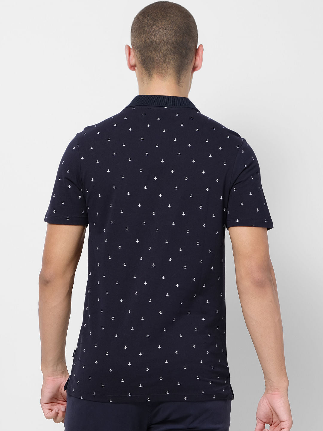 Navy Blue All Over Print Polo T-shirt