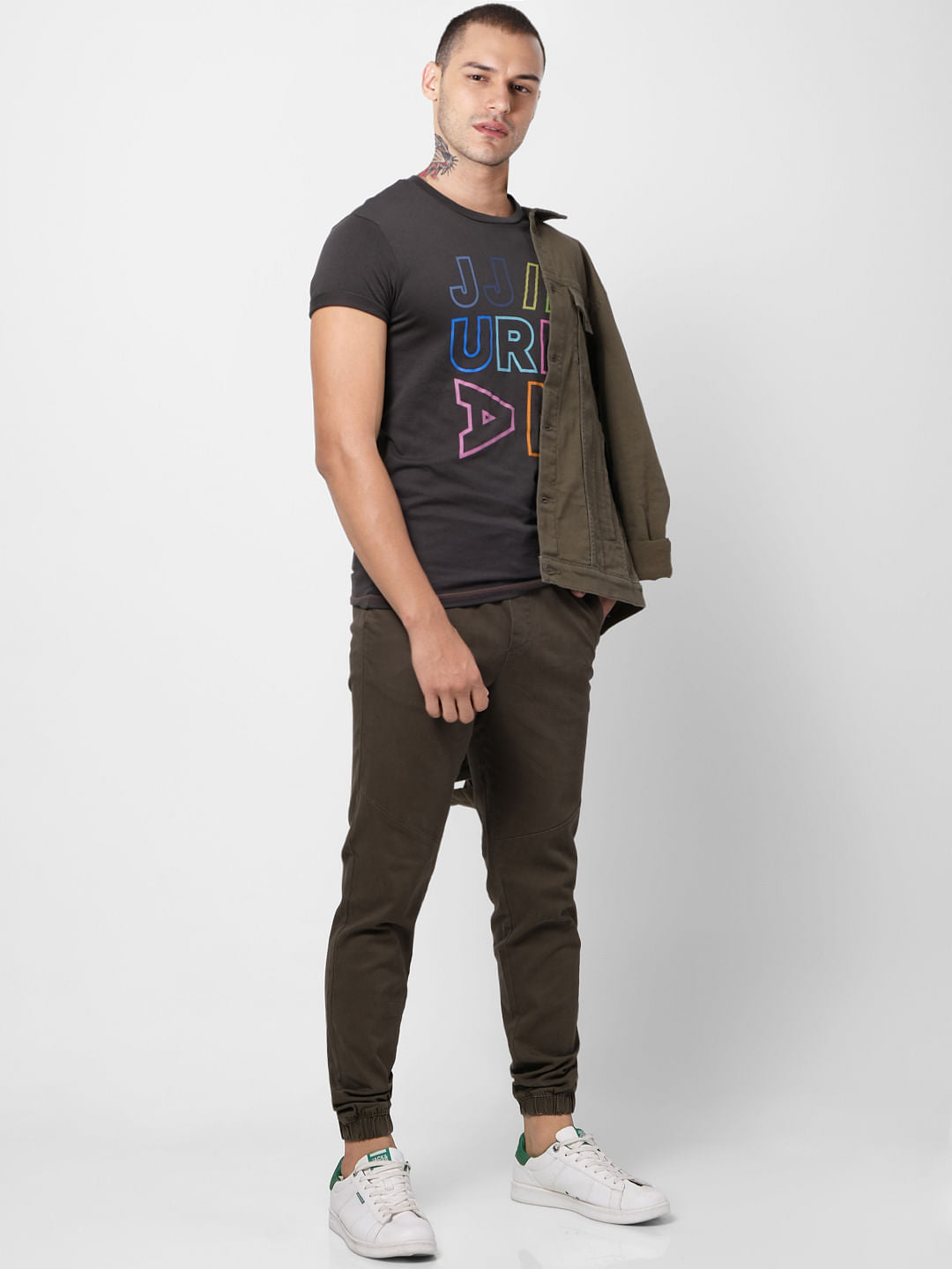 Black Text Print Crew Neck T-shirt - S