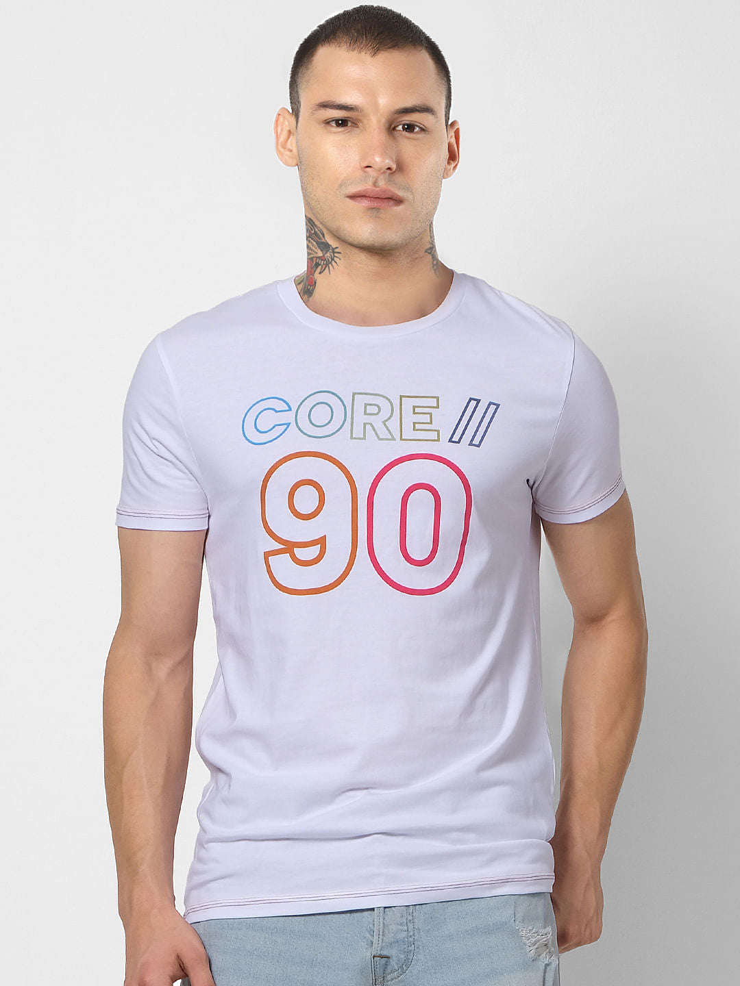White Text Print Crew Neck T-shirt