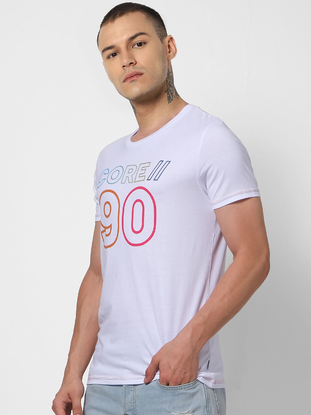 White Text Print Crew Neck T-shirt