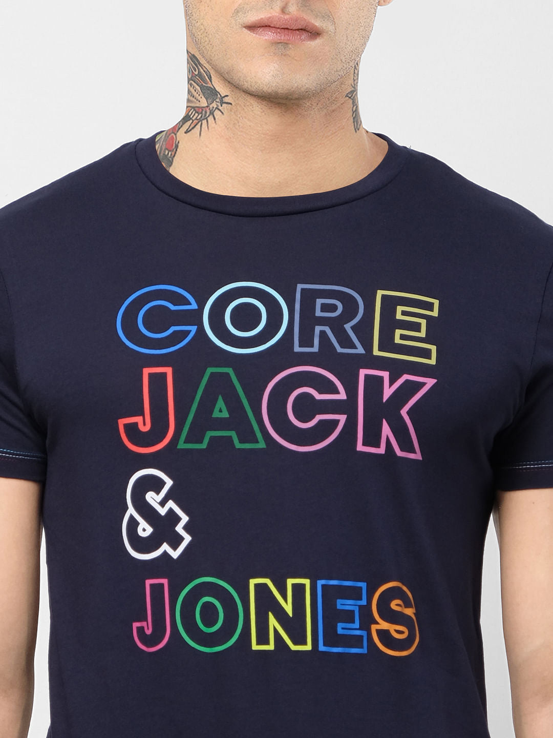 Navy Blue Logo Print Crew Neck T-shirt