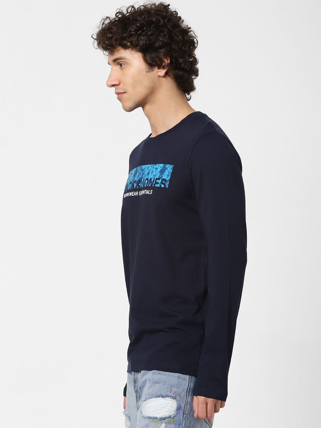 Blue Logo Print Crew Neck T-shirt